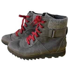 Sorel Harlow Conquest Leather Ankle Boots Gray Hiking Outdoor Combat Size